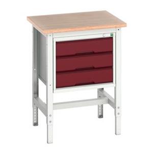 16921602.** verso adj. height workstand with 3 drawer cabinet & multiplex top. WxDxH: 700x600x780-930mm. RAL 7035/5010 or selected